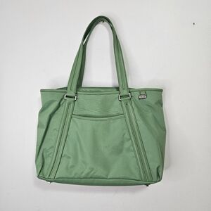 NEW TUMI Slim Tote Bag Green Nylon And Leather